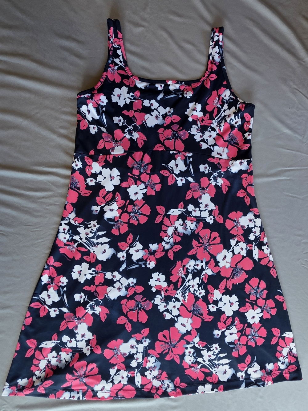 Columbia PFG Freezer III Navy Blue & Pink Hibiscus Sleeveless Dress UPF 50